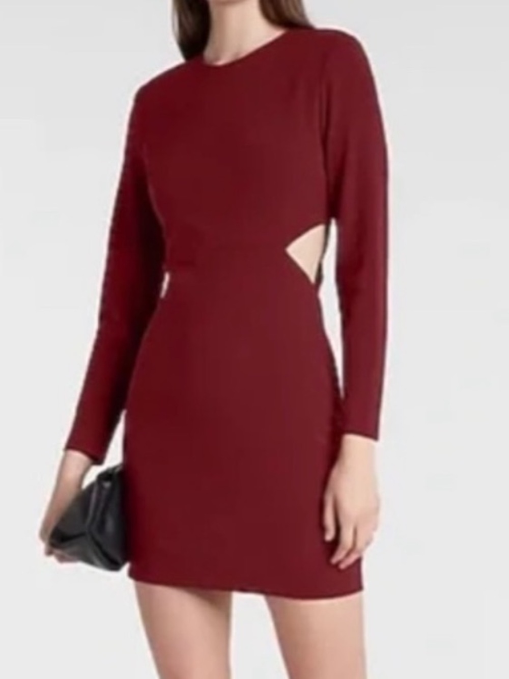 NEW Express Burgundy Dress Long Sleeve Side Cut Out Padded Shoulders Medium